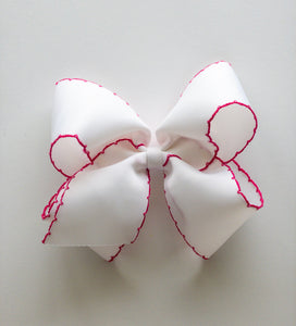 White Ribbon with Pink Moonstitch