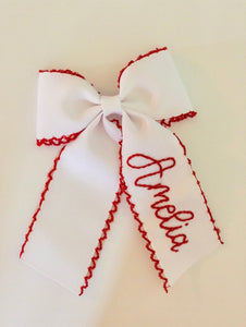 White Ribbon with Red Moonstitch
